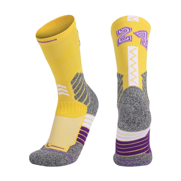Men Terry Non-Slip Mid-Tube Sports Socks Basketball Socks, Size: Childrens Free Size(NO.24 Yellow Purple)