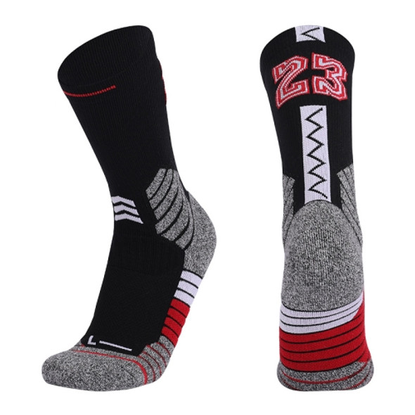 Men Terry Non-Slip Mid-Tube Sports Socks Basketball Socks, Size: Childrens Free Size( NO.23 Black Red)