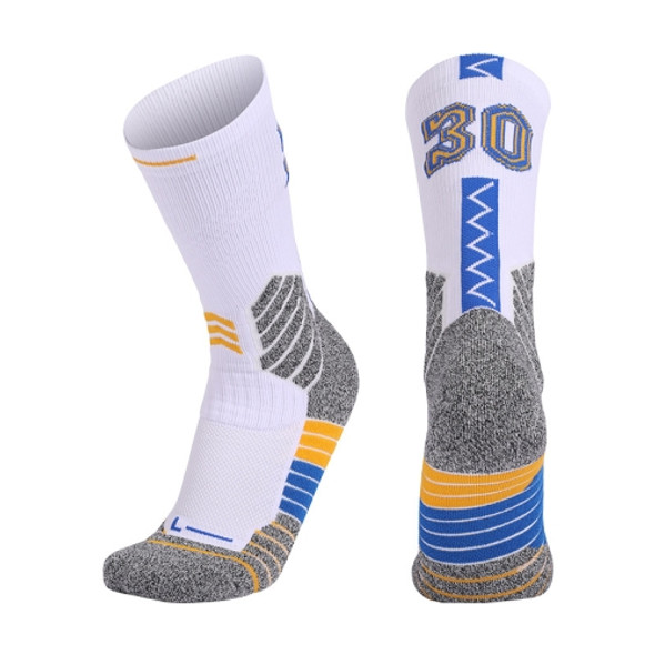 Men Terry Non-Slip Mid-Tube Sports Socks Basketball Socks, Size: Adult  Free Size(NO.30 White Blue)