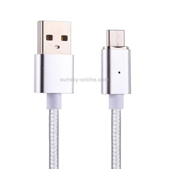 1m Weave Style 2A Magnetic USB-C / Type-C to USB Weave Style Data Sync Charging Cable with LED Indicator, For Galaxy S8 & S8 + / LG G6 / Huawei P10 & P10 Plus / Xiaomi Mi6 & Max 2 and other Smartphones (Silver)