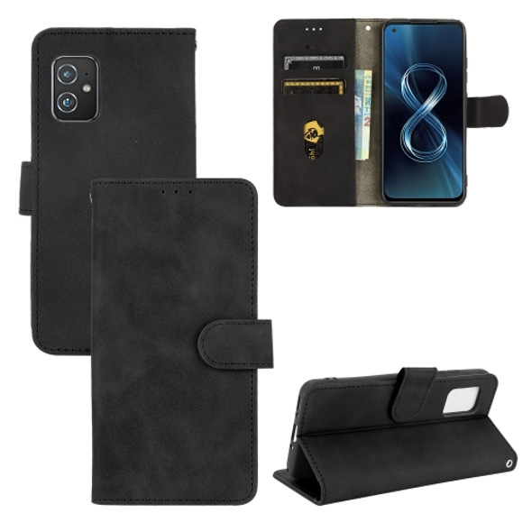 For Asus Zenfone 8 / ZS590KS (8 Mini) Solid Color Skin Feel Magnetic Buckle Horizontal Flip Calf Texture PU Leather Case with Holder & Card Slots & Wallet(Black)