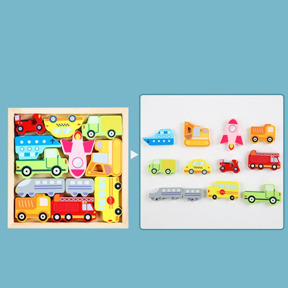 2 PCS Cartoon Three-Dimensional Puzzle Children Wooden Educational Early Education Grasping Board Toy(Traffic)