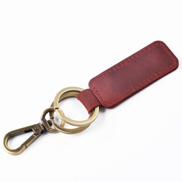 2 PCS Handmade Crazy Horse Leather Retro Keychain Car Couple Keychain, Specification: Double Ring(Wine Red)