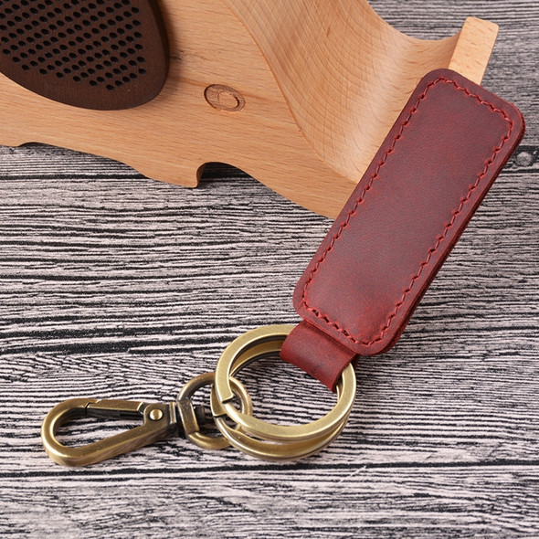 2 PCS Handmade Crazy Horse Leather Retro Keychain Car Couple Keychain, Specification: Double Ring(Wine Red)
