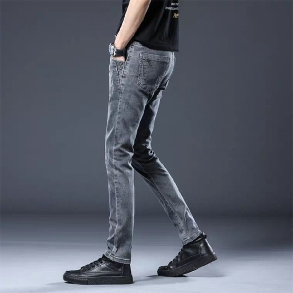 Men Casual Slim Feet Trousers (Color:Gray Size:33)