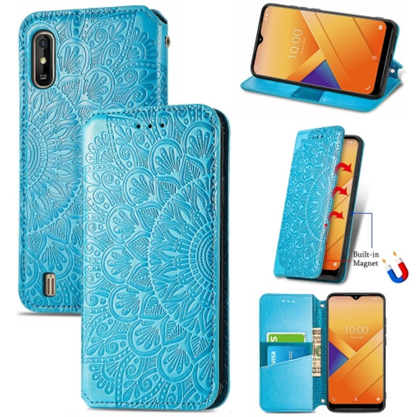 For Wiko Y81 Blooming Mandala Embossed Pattern Magnetic Horizontal Flip Leather Case with Holder & Card Slots & Wallet(Blue)