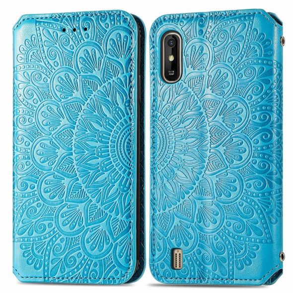 For Wiko Y81 Blooming Mandala Embossed Pattern Magnetic Horizontal Flip Leather Case with Holder & Card Slots & Wallet(Blue)