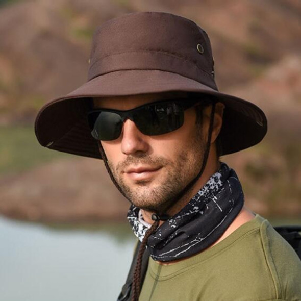 Outdoor Sun Hat Hiking Big Brim Breathable Sunscreen Fisherman Hat(Brown)