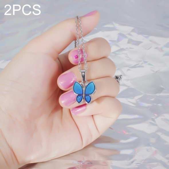 2 PCS Alloy Temperature Sensitive Discoloration Necklace Jewelry(Round Butterfly)