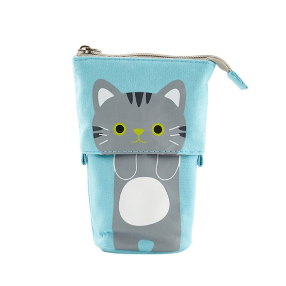 Corduroy Retractable Drop-Down Pencil Case Student Stationery Storage Bag(Gray Cat)