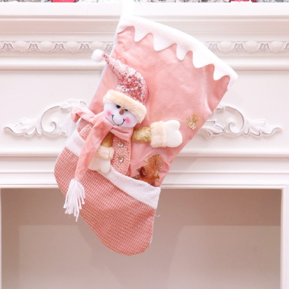 Pink Christmas Stocking Ornaments Three-Dimensional Candy Bag Christmas Gift Pendant(Snowman)