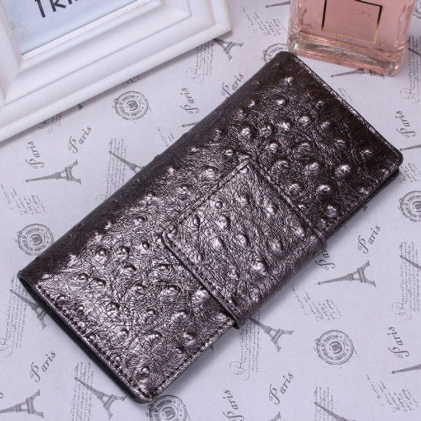 Ladies Crocodile Texture Leather Wallet Mid-Length Clutch(Ostrich Pattern Bronze)