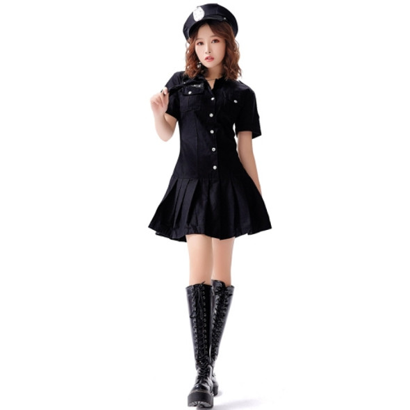 8331 Cotton Tie Policewoman Costume Halloween Bar Nightclub Uniform Set, Size: L(Black)