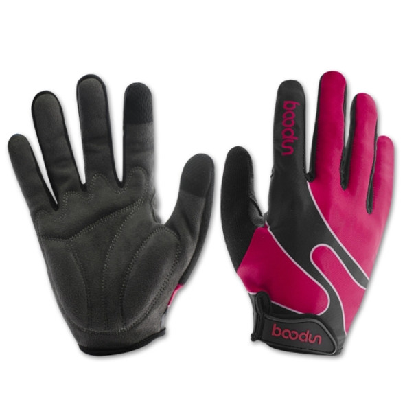 Boodun Bicycle Gloves Long Finger Cycling Glove Sports Outdoor Elastic Touch Screen Gloves, Size: XL(Rose Red)