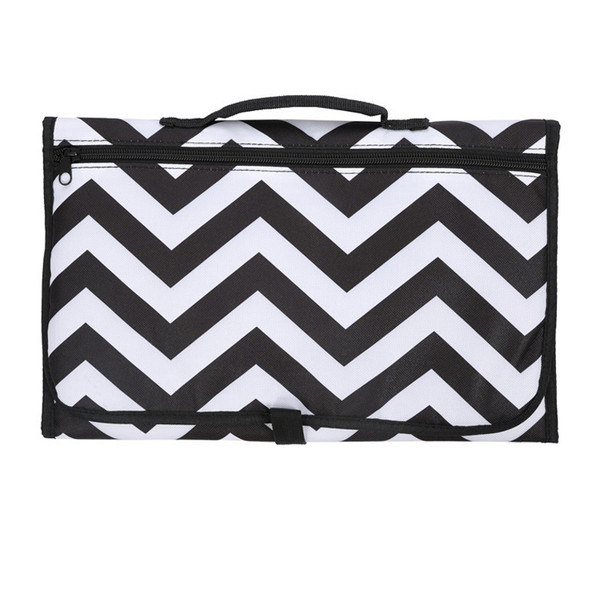 Portable Baby Changing Mat Multifunctional Baby Changing Table Waterproof Bag(Black And White Waves )