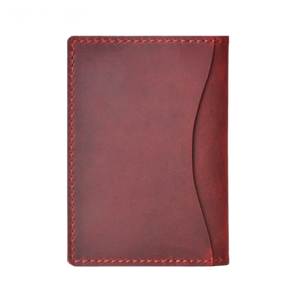 Cowhide Card Holder Simple Bank Card Storage Folder Membership Card Holder Wallet(Crazy Horse Skin Wine Red)