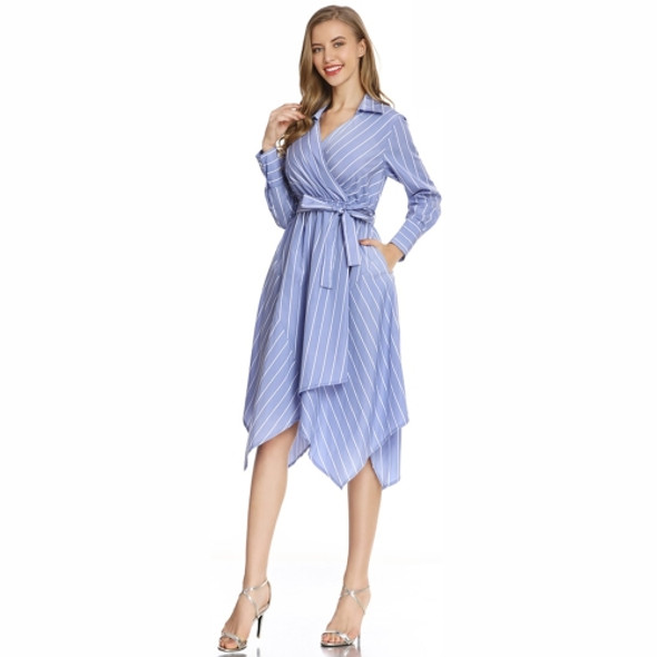 Fashion Temperament Blue And White Stripe Slit Skirt Slouchy Dress (Color:Blue Size:M)