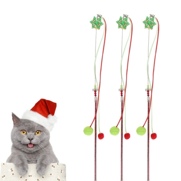 3 PCS Hairball Pendant Funny Cat Stick Scratch-Resistant Long Rod Wire Cat Toy(Christmas Color)