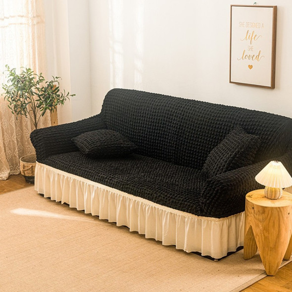 Living Room Stretch Full Coverage Skirt Style Sofa Cover, Size: Double M 145-185cm(Black Wax White)
