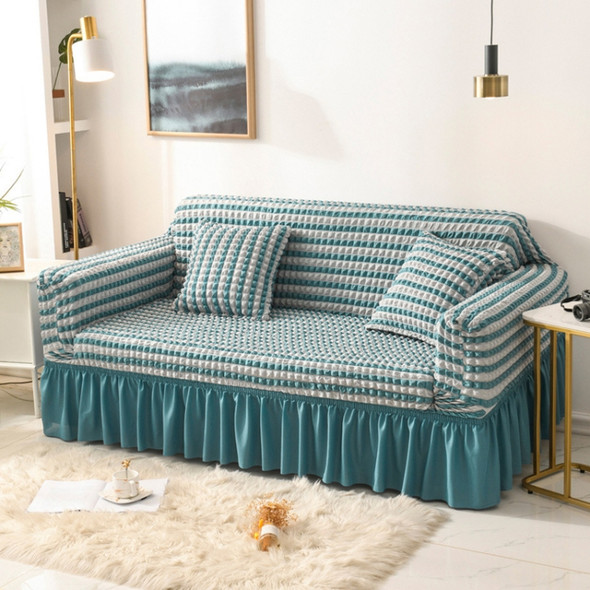 Living Room Stretch Full Coverage Skirt Style Sofa Cover, Size: Double M 145-185cm(Two-colors Blue)