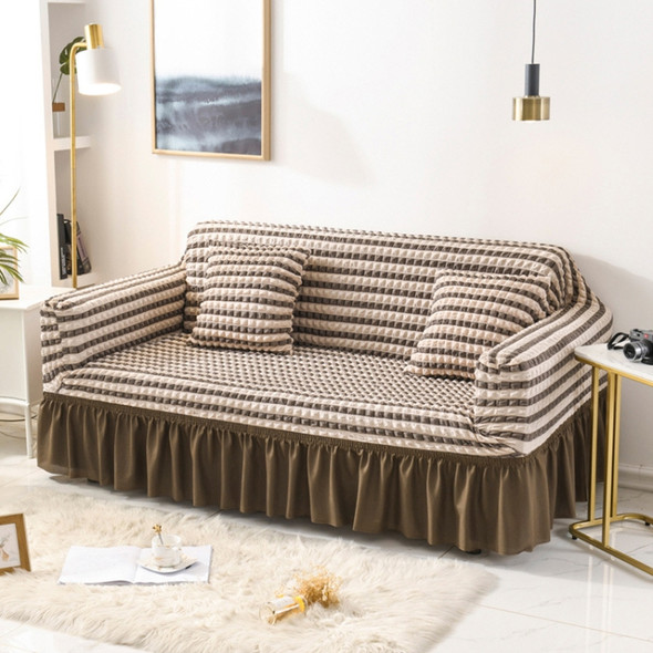 Living Room Stretch Full Coverage Skirt Style Sofa Cover, Size: Double M 145-185cm(Two-colors Coffee)