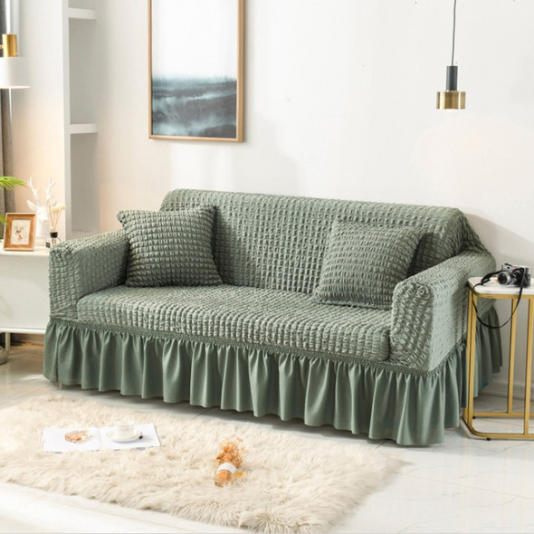 Living Room Stretch Full Coverage Skirt Style Sofa Cover, Size: Double M 145-185cm(One-color Green)