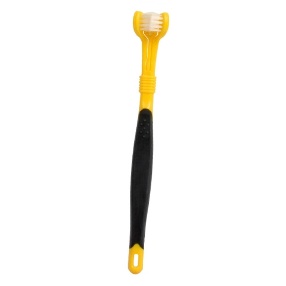 3 PCS 93044 Pet Supplies Pet Three-Head Toothbrush Multi-Angle Toothbrush(Yellow + Black)