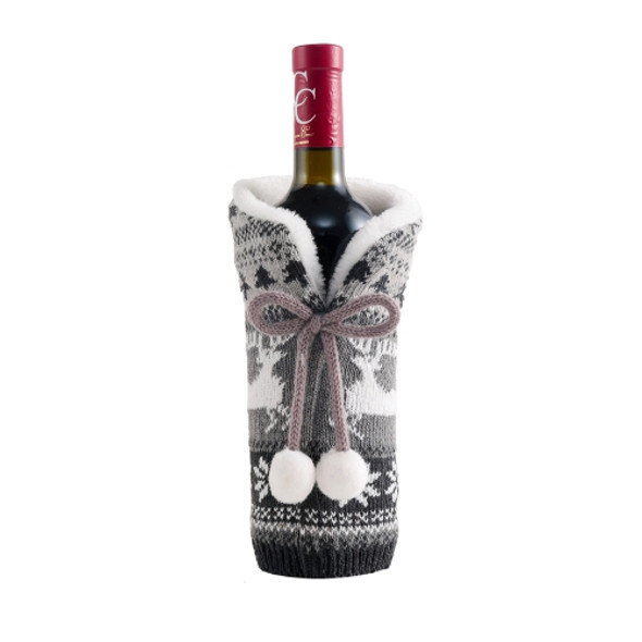 2 PCS Hair Ball Knit Red Wine Bottle Set Christmas Decoration Atmosphere Supplies(Gray)