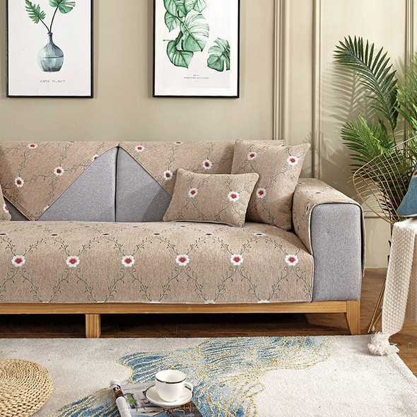 Four Seasons Universal Chenille Non-slip Full Coverage Sofa Cover, Size:110x160cm(Flower Sea Light Coffee)