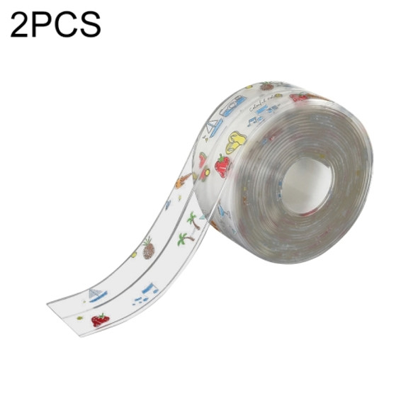 2 PCS Kitchen Mildewproof Waterproof Moisture-proof Tape Corner Line Sticker Seal, Style:Transparent Single Fold(Colorful Holiday)