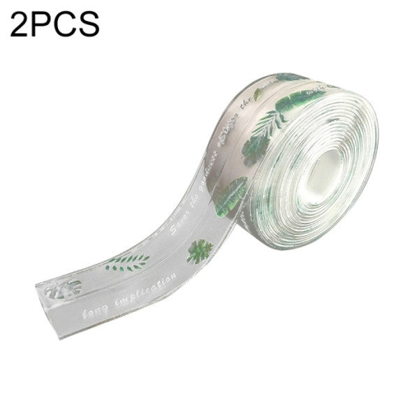 2 PCS Kitchen Mildewproof Waterproof Moisture-proof Tape Corner Line Sticker Seal, Style:Transparent Single Fold(Green Turtle Leaf)
