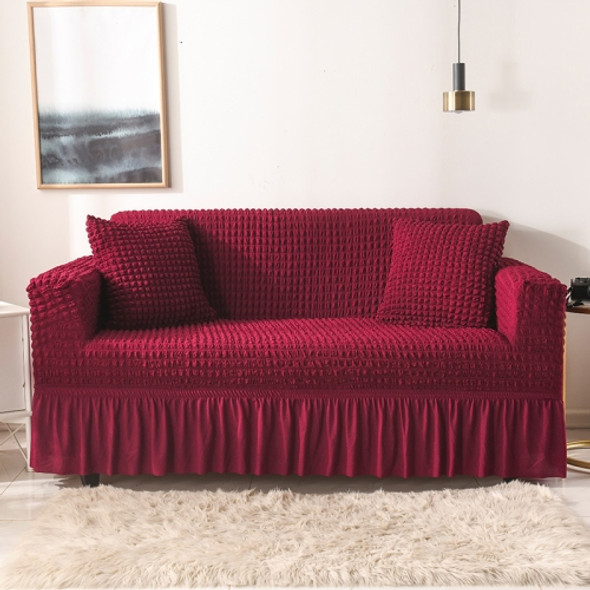 Living Room Stretch Full Coverage Skirt Style Sofa Cover, Size: Double M 145-185cm(One-color Wine Red)