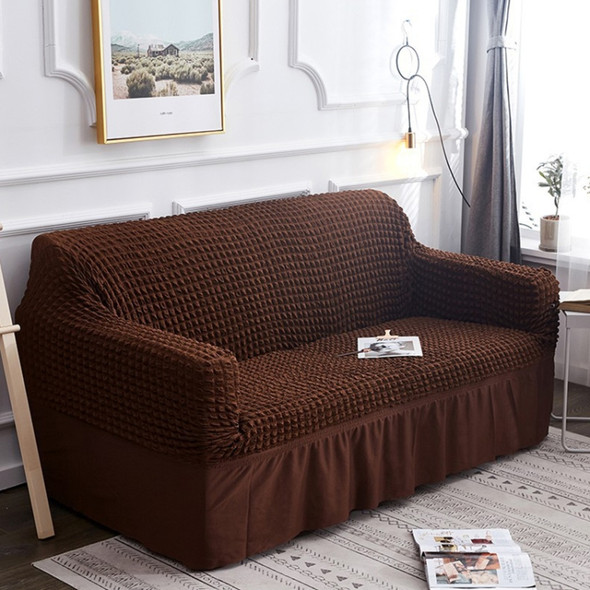 Living Room Stretch Full Coverage Skirt Style Sofa Cover, Size: Double M 145-185cm(One-color Middle Coffee)