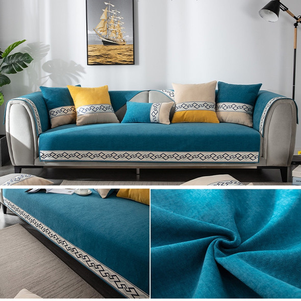 Four Seasons Universal Chenille Non-slip Full Coverage Sofa Cover, Size:90x210cm(Spruce Blue)