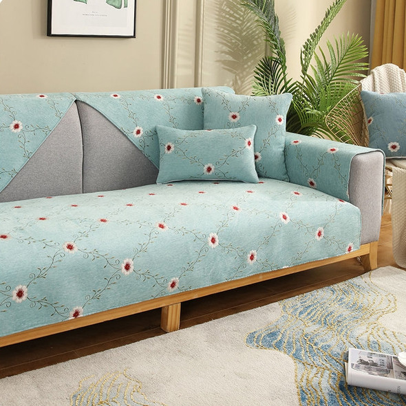 Four Seasons Universal Chenille Non-slip Full Coverage Sofa Cover, Size:90x210cm(Flower Sea Green)