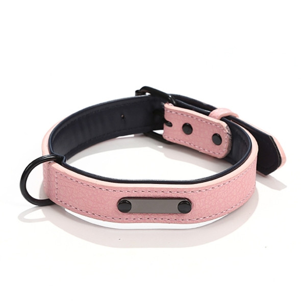 Pet Collar Leather Dog Collar Adjustable Dog Tag Anti-Lost Collar, Size: S 34 x 1.7cm(Pink)