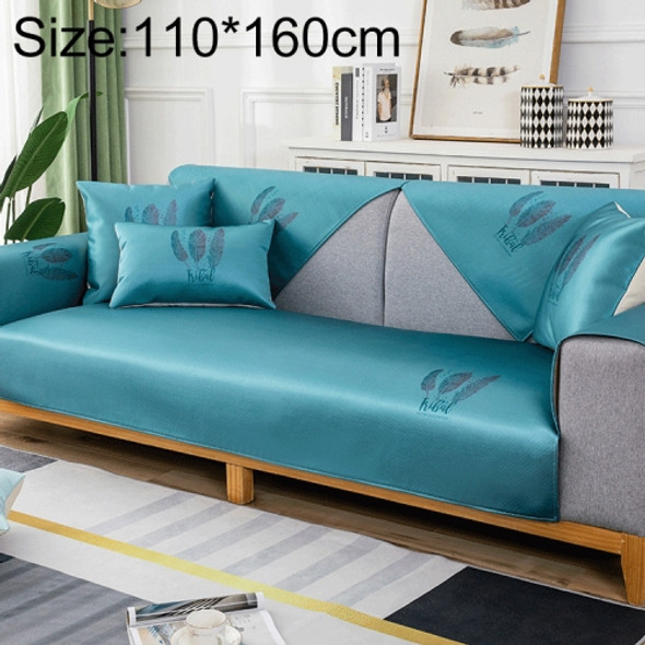 Feather Pattern Summer Ice Silk Non-slip Full Coverage Sofa Cover, Size:110x160cm(Blue)