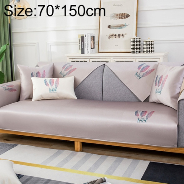 Feather Pattern Summer Ice Silk Non-slip Full Coverage Sofa Cover, Size:70x150cm(Light Grey)
