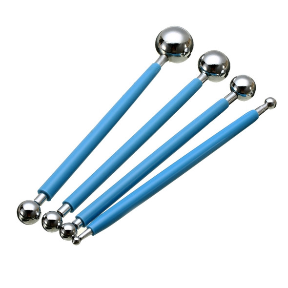 5 Sets 4 in 1 Stainless Steel Spherical Carving Group Pill Stick Fondant Clay Colored Clay Carving Tool Set(Blue )