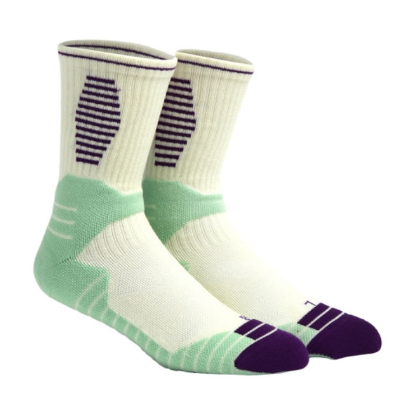 Adult Basketball Socks Men Thick Terry Sports Socks(White and Green)