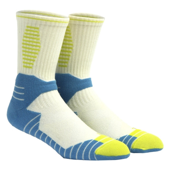 Adult Basketball Socks Men Thick Terry Sports Socks(White Blue)