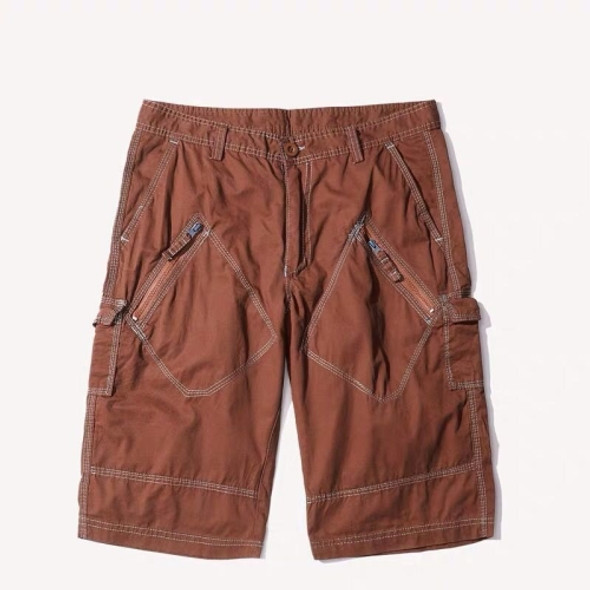 Men Casual Multi-pocket Straight Overalls (Color:Brick Red Size:38)