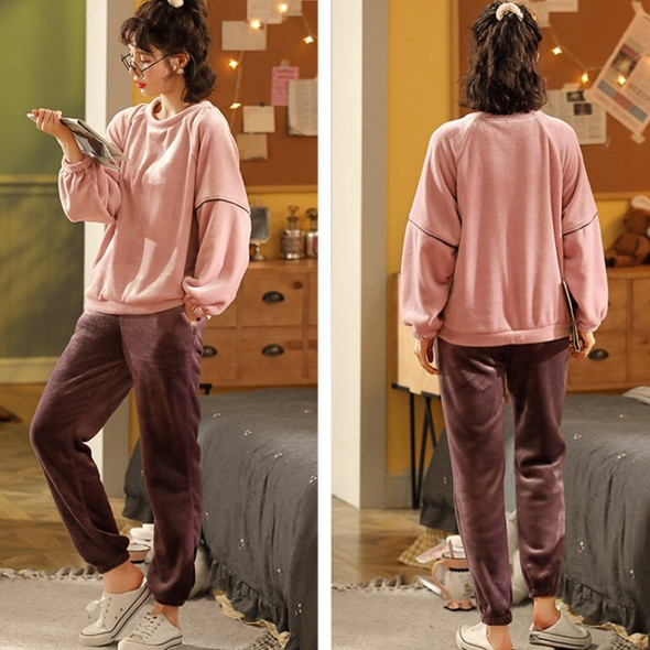 Two-piece Casual Coral Velvet Pajamas (Color:Pink Purple Size:L)