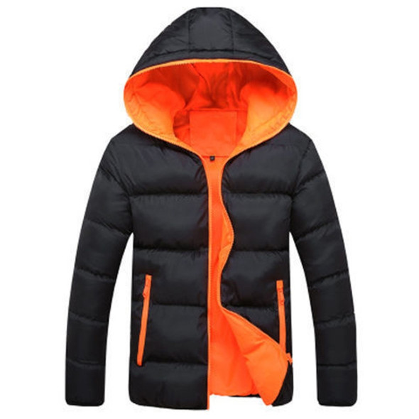 Stylish Slim Men Hooded Cotton Coat, Size:XXL(Black + Orange)(Black + Orange)