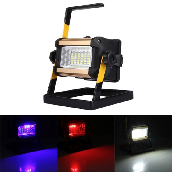 50W IP65 Waterproof Hight Brightness Rechargeable LED Floodlight, 36 LEDs 2400 LM 6000-6500K White Light Red and Blue Light Flashing Warning Lamp with Holder