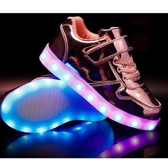 USB Charging LED Light Shoes Comfortable Breathable Casual Shoes(Color:Mirror Pink Size:29)