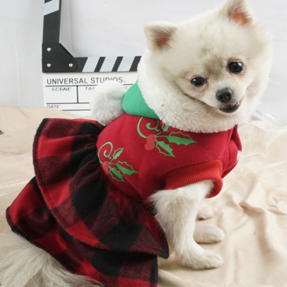 Christmas Dog Cat Dress Plaid Two-Legged Princess Dress, Size: XS