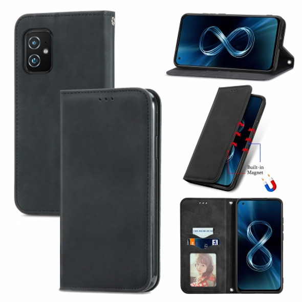 For Asus Zenfone 8 ZS590KS Retro Skin Feel Business Magnetic Horizontal Flip Leather Case with Holder & Card Slots & Wallet & Photo Frame(Black)