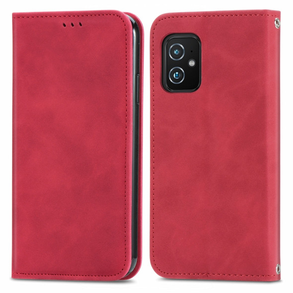 For Asus Zenfone 8 ZS590KS Retro Skin Feel Business Magnetic Horizontal Flip Leather Case with Holder & Card Slots & Wallet & Photo Frame(Red)