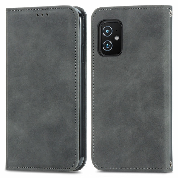 For Asus Zenfone 8 ZS590KS Retro Skin Feel Business Magnetic Horizontal Flip Leather Case with Holder & Card Slots & Wallet & Photo Frame(Gray)